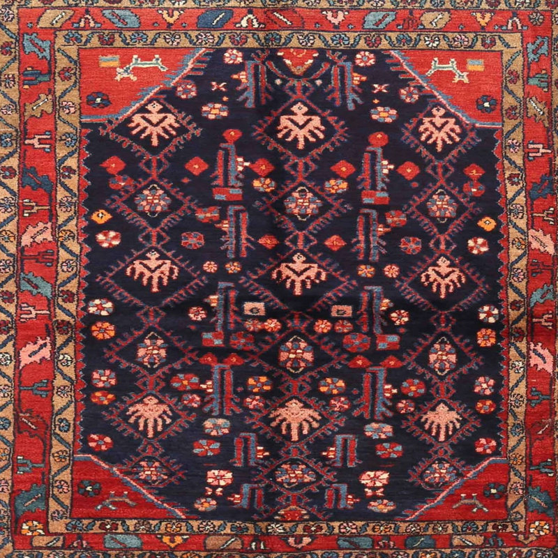 Tapis rouge/bleu traditionnel Bolindale, Carré 4 pi