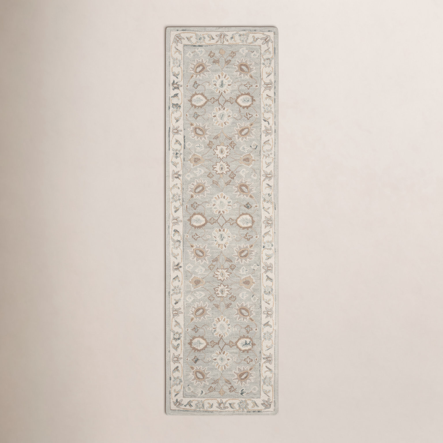Desmondia Aqua Ivory Hand-Woven Wool Rug, Runner 2'3" x 8'