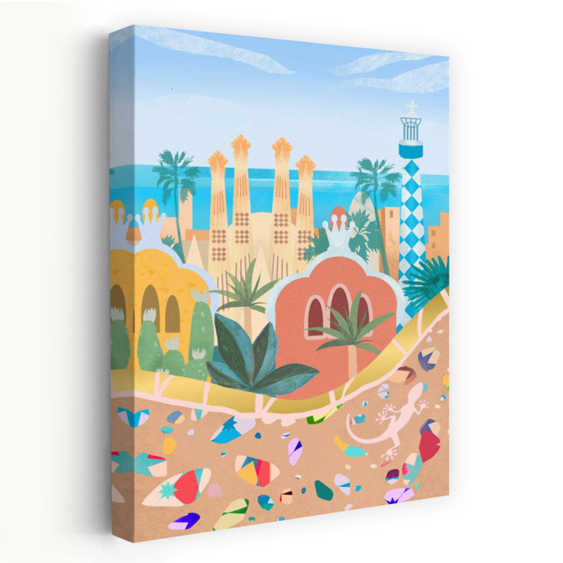 Barcelona Colorful Abstract Architecture Beach Wall Art Print 1 Piece Wrapped Canvas Wall Art, 45.72cm H x 30.48cm W