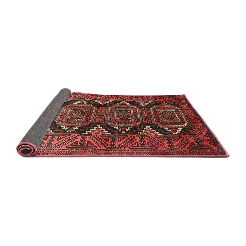 Tapis traditionnel rouge / noir Faer, Rond 3 pi