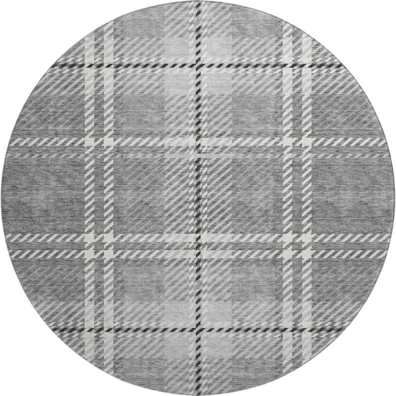 Premium Machine Washable Prisco Gray Rug, Round 8'