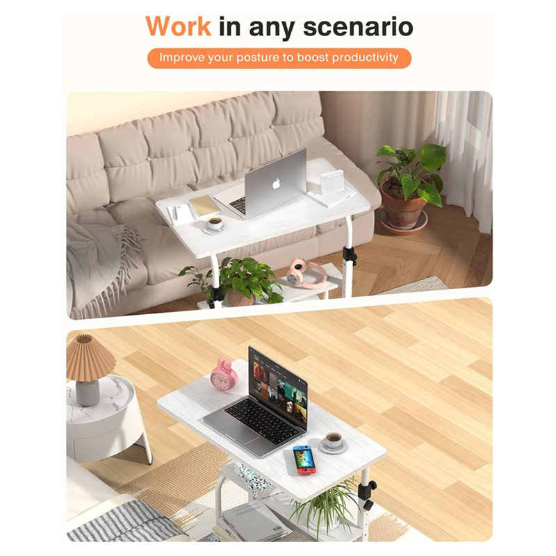 Bureau roulant portatif réglable avec tablettes de rangement