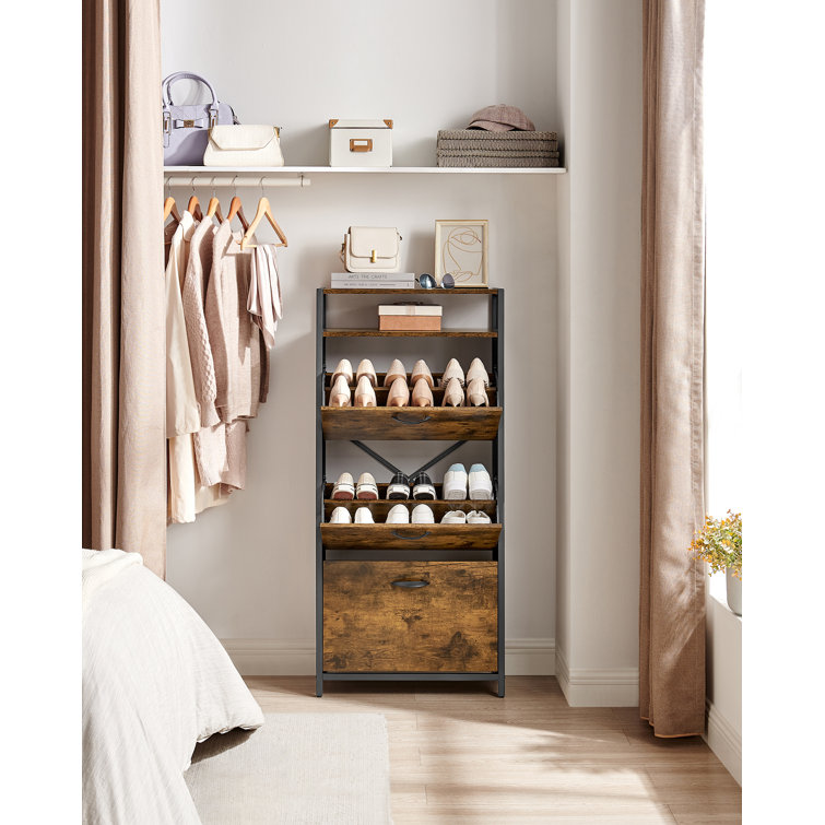 Shoe Cabinet with 2 Flip Drawers and Open Shelf,Free Standing Shoe Racks  Storage Cabinet with Metal Legs,Shoe Organizer Entrance Shoe Storage Cabinet  Narrow Closet for Entryway Hallway,Antique Gray 