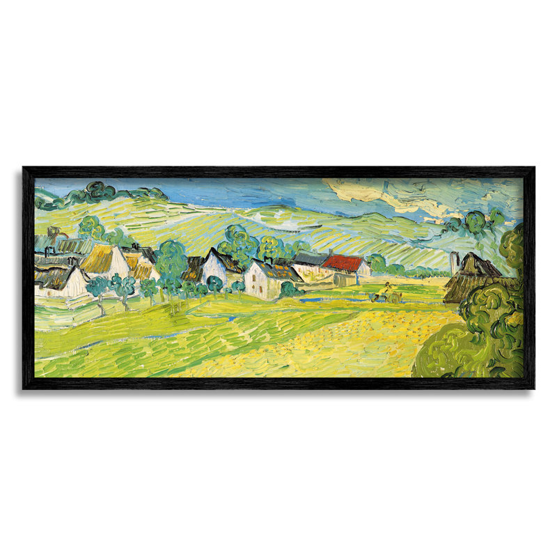 «Vue Ensoleille Van Gogh Classic» par Vincent Van Gogh - peinture à cadre flottant sur bois, L 24 po x H 10 po x P 1,5 po