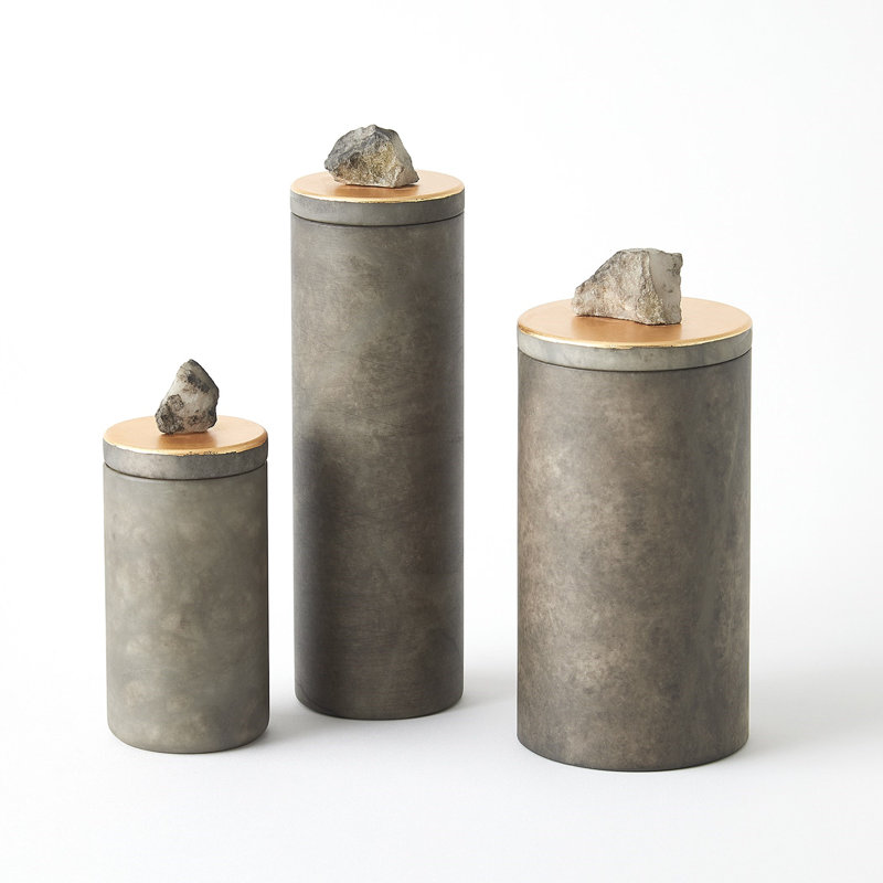 Quarry Jar-Grey/Gold Leaf-Sm, 8.5" H x 3" W x 3" D