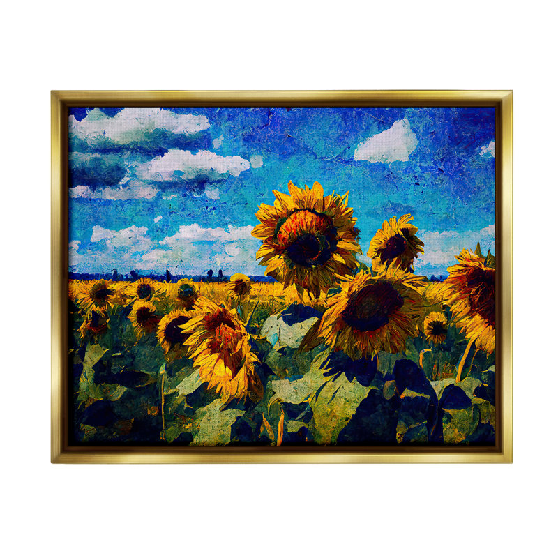 «Sunflower Field & Clouds Floater Frame» par Gina Kelly sur, H 25 po x l 31 po, Cadre flottant métallique doré