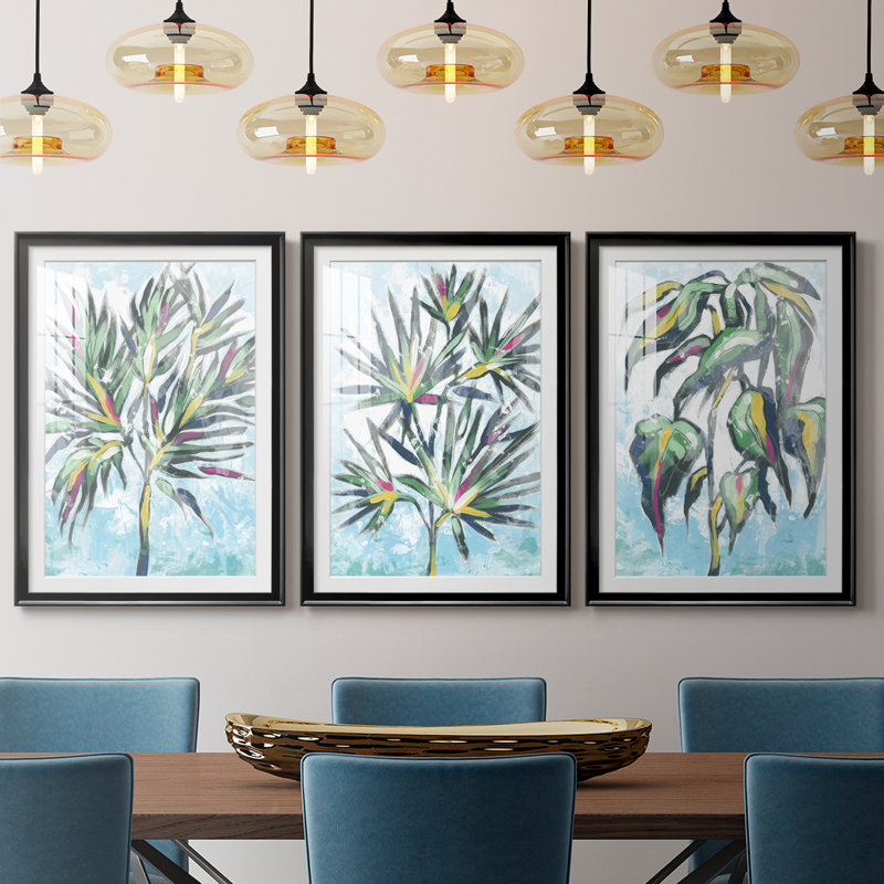 «Candy Palm Fresco II», reproduction sur mesure encadrée de qualité supérieure - 3 pièces, Noir, H 21 po x l 30 po