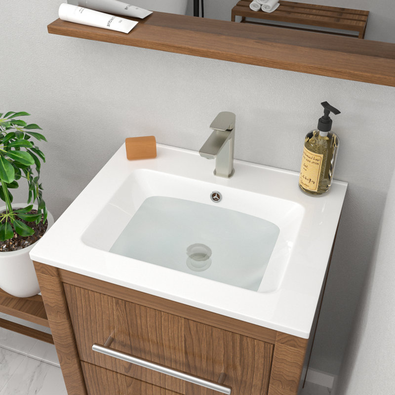 24" W x 20" D Bathroom Vanity Sink Tops White Drop In Bathroom Sink Ceramic Topmount Rectangular Vanity Top with Overflow(Top Only)