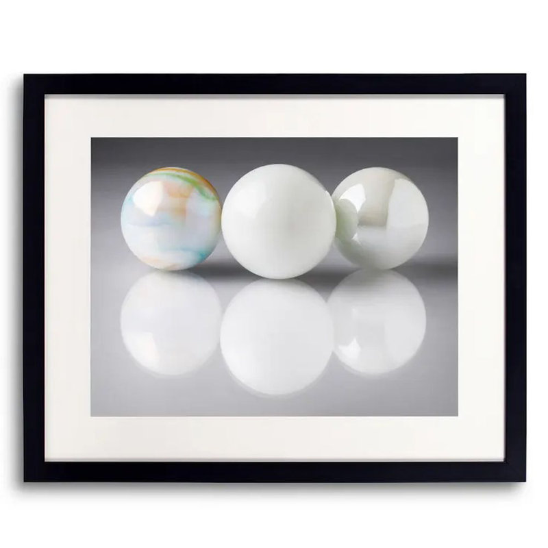 Marbles by Philippe Monthoux, White, 26" H x 32" W x 1.25" D, Black Single Picture Framed Paper