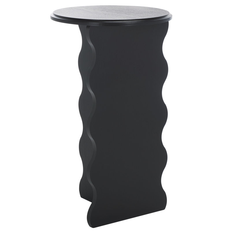 Matte Black Round Wavy Wood Accent Table, 15" x 22"