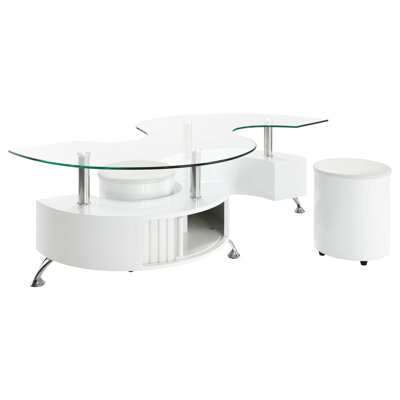 Marley White High Gloss 3-piece Coffee Table and Stools Set