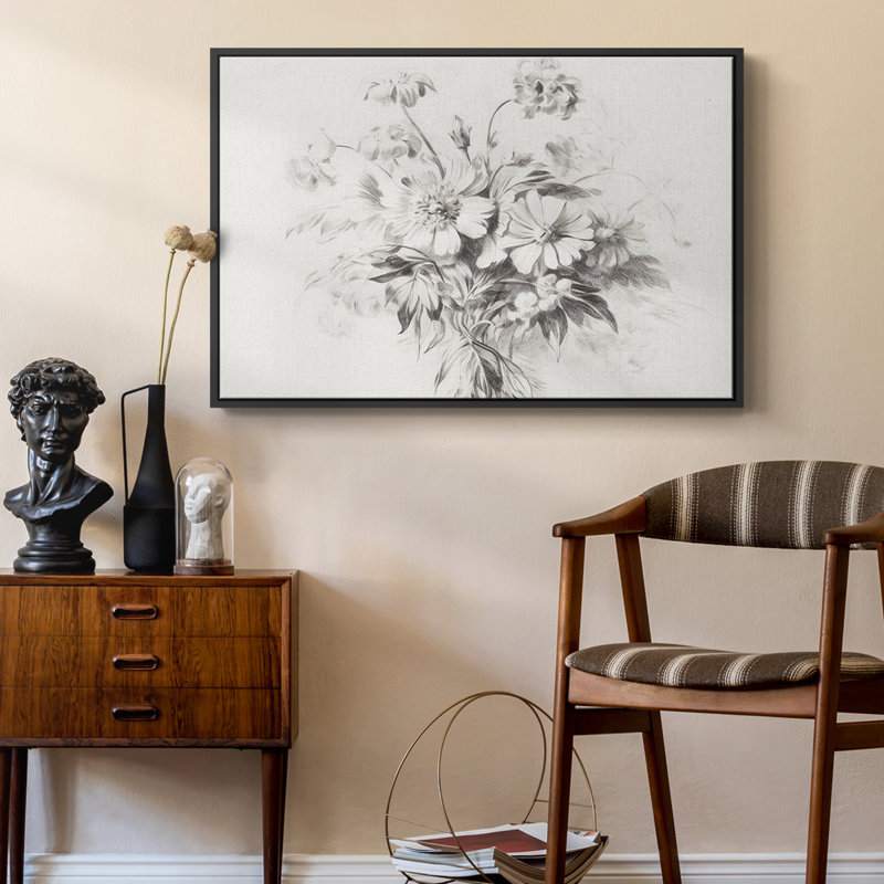 Vintage Sketch-II Framed Gallery Wrapped Canvas, Noir, H 37 po x l 25 po