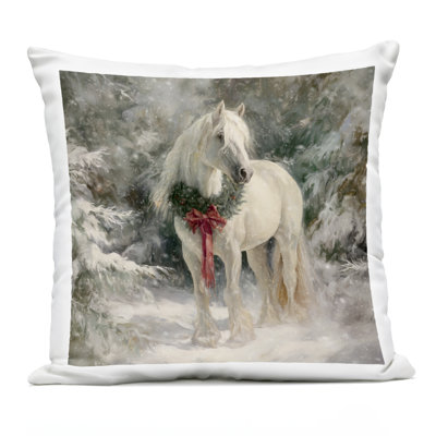 Joli coussin d'extérieur imprimé de jument de Noël, design par Tina LeCour, 18 x 7 x 18