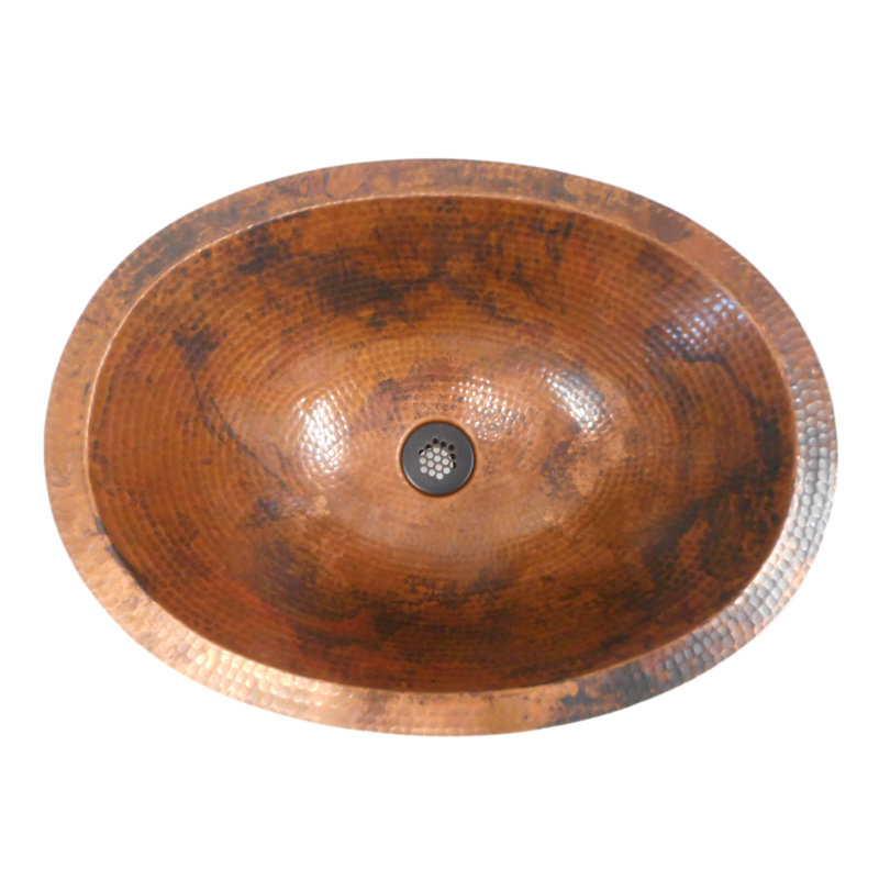 19" Oval Natural Patina Copper Bathroom Sink, Daisy Drain Included
