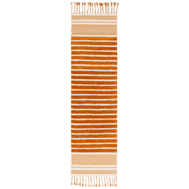 Lamarqus Hand Woven Cotton Pile Striped Rug, Runner 2'3" x 8'