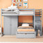 Lit superposé double au-dessus de simple avec garde-robe et tiroirs, parfait pour économiser de l'espace et organiser-1254763883