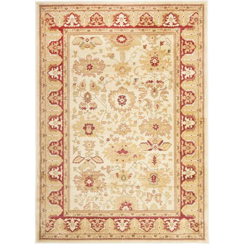 Tapis crème / rouge Dunbar, Rectangle 4 pi x 5 pi 7 po