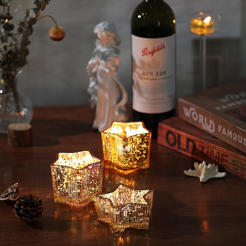 Ensemble de 10 photophores étoiles dorées, 2 tailles, photophores célestes pour décoration de table de mariage, Diwali et automne