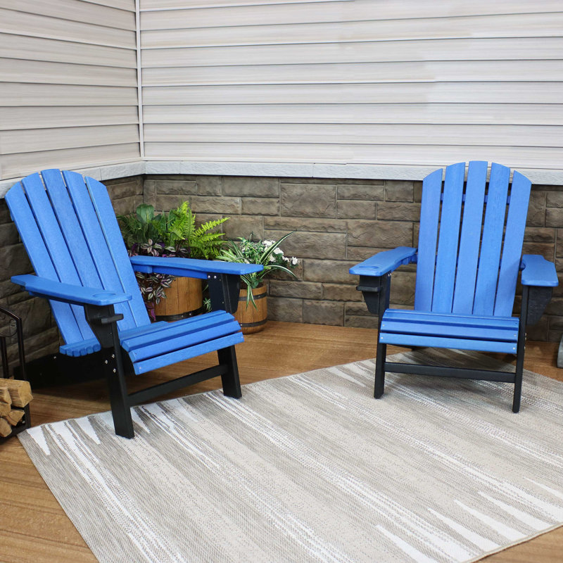 Ensemble de 2 chaises Adirondack en PEHD toutes saisons avec porte-gobelet - bleu / noir, Bleu et noir