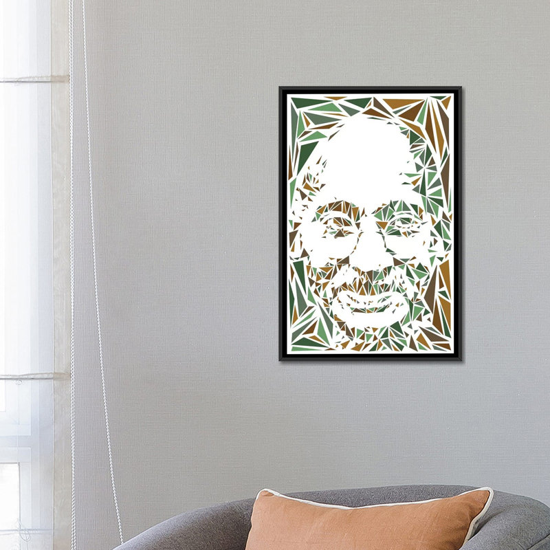 « gandhi », impression sur toile, H 26 po x l 18 po x P 1,5 po, Toile encadrée noire, Pas de tapis