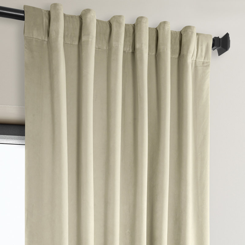 Loria Plush Velvet 100% Blackout Curtains For Bedroom, Living Room - Single Panel, Angora Beige, 50" W x 96" L