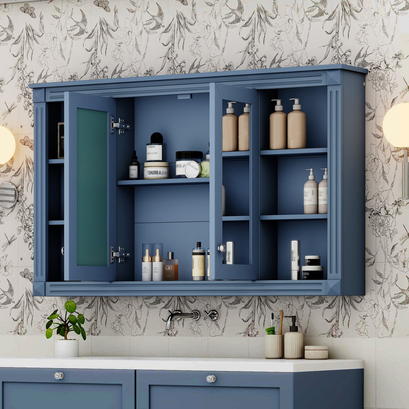 Armoire de toilette avec miroir 47 po, Bleu