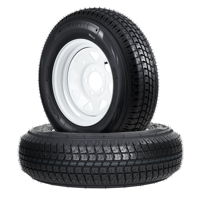 Heavy Duty All-Weather Trailer Tire & Wheel Set -8 Tire Size, Load Range C, 6PR - 4 Lug on Modular Rims - For Utility, Boat, Camper Trailers