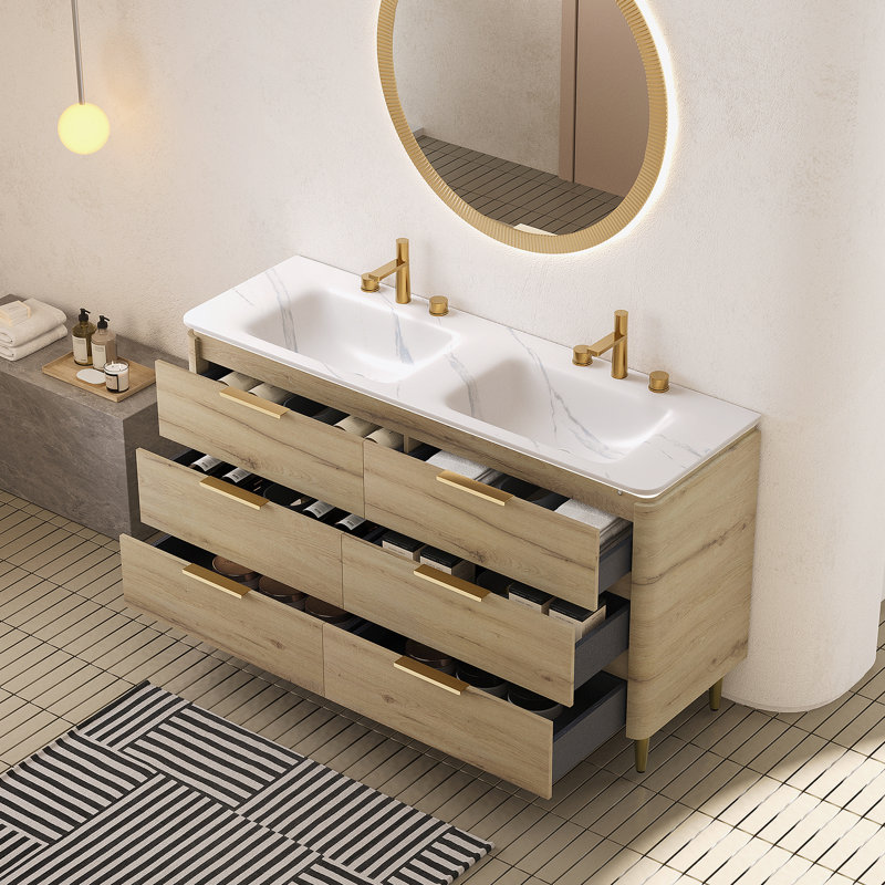 Meuble-lavabo de salle de bain autoportant avec 6 tiroirs