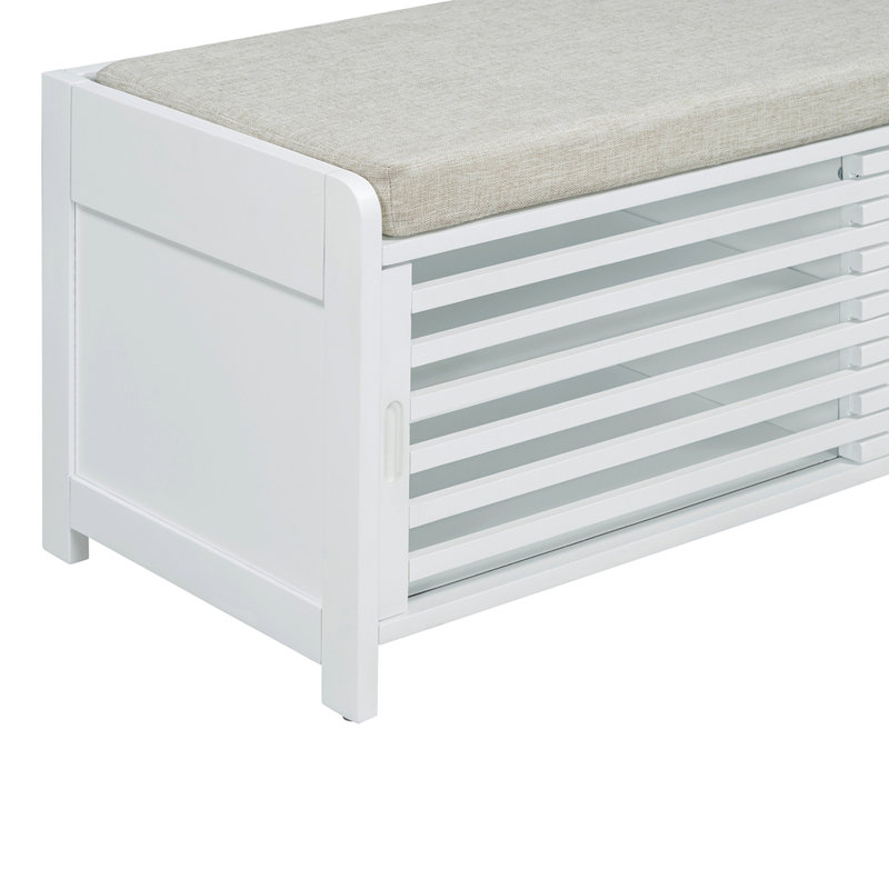 Distressed Shutter Storage Bench with Acacia Veneer, White