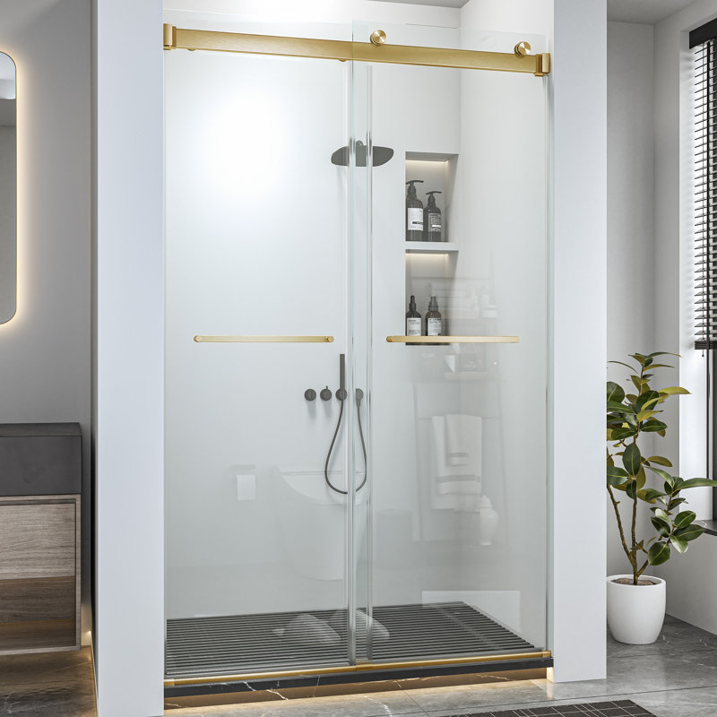 Porte de douche coulissante double sans cadre de 44 à 48 po x H 76 po avec verre trempé transparent de 5/16 po (8 mm)