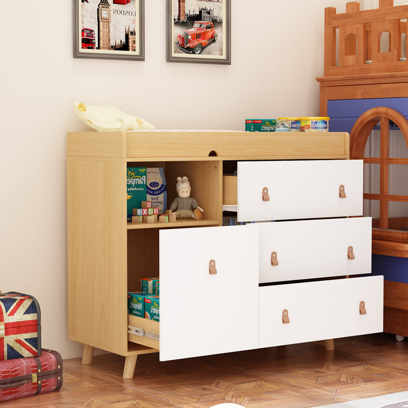 Commode à langer Kymani, Bois / blanc