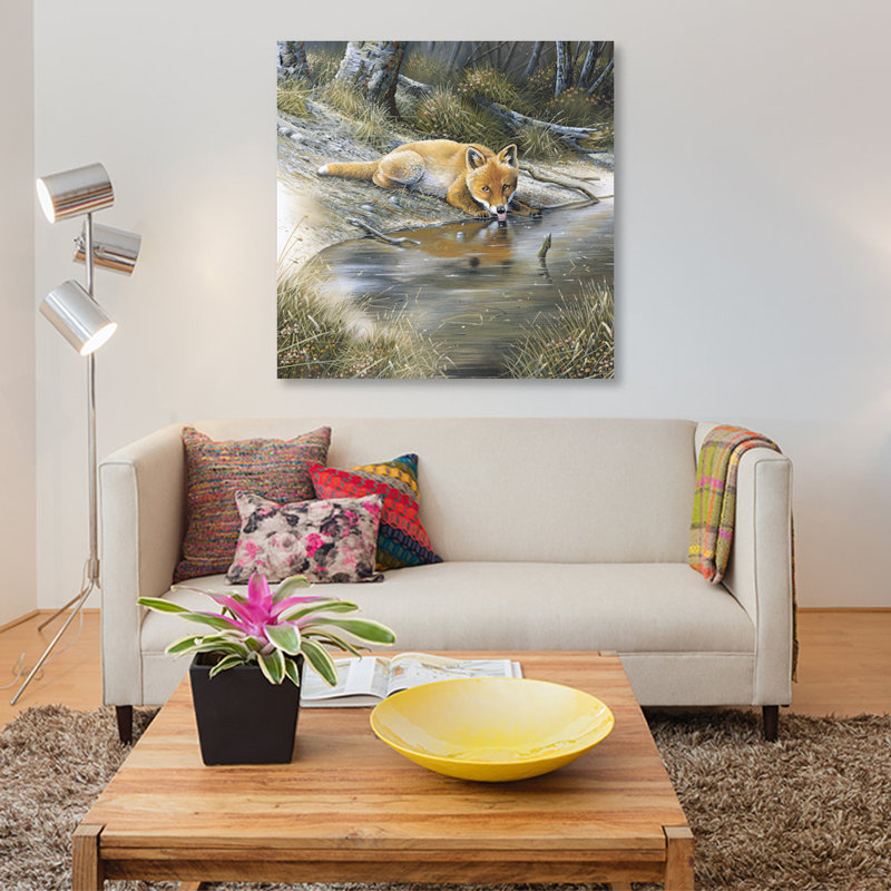 «A Fox Dr potable Water», impression sur toile, H 12 po x l 12 po x P 1,5 po, Pas de tapis, Toile tendue