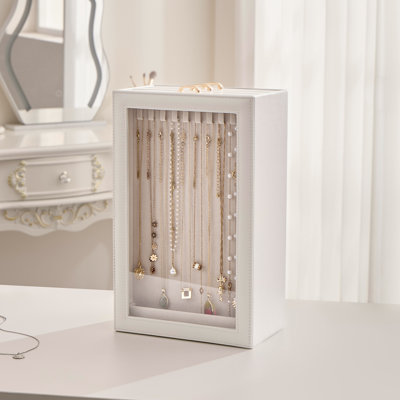 Boîte de rangement pour colliers avec couvercle en verre transparent