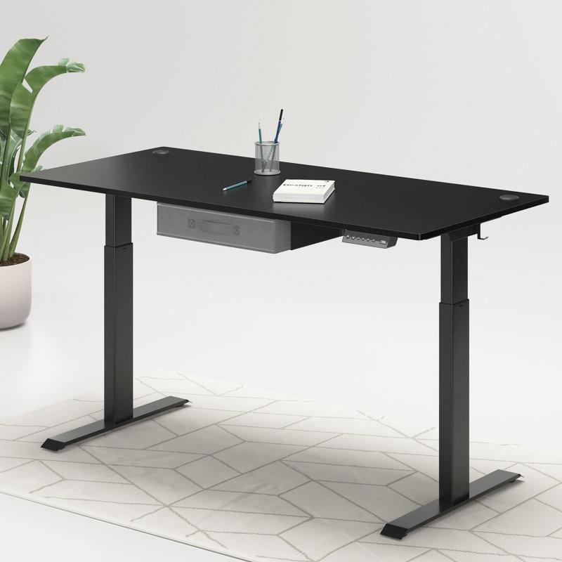 Bureau debout à hauteur ajustable avec tiroir, Noir / Noir, H 27,7 po x l 63 po x P 24 po