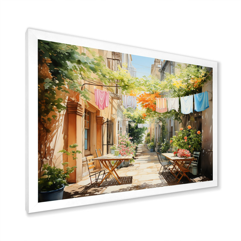 Jour de lessive en Italie III - Art mural, H 24 po x l 32 po x P 1 po, Cadre simple blanc