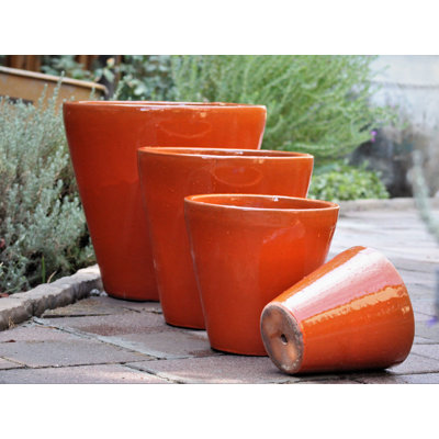 Pots de fleurs cylindriques coniques en céramique émaillée moyenne, lot de 4 - Intérieur/Extérieur