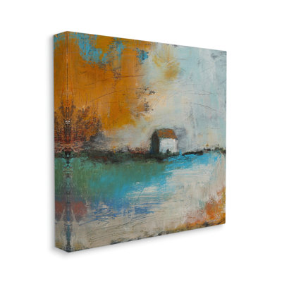 Abstract Country Farmhouse Landscape Orange Blue Sky Oversized White Framed Giclee Texturized Art By Judi Bagnato -  Stupell Industries, af-706_cn_36x36