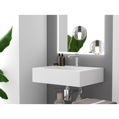 Pyramid 24" Rectangular Solid Surface Wall Mount Bathroom Sink and LED Mirror Combo