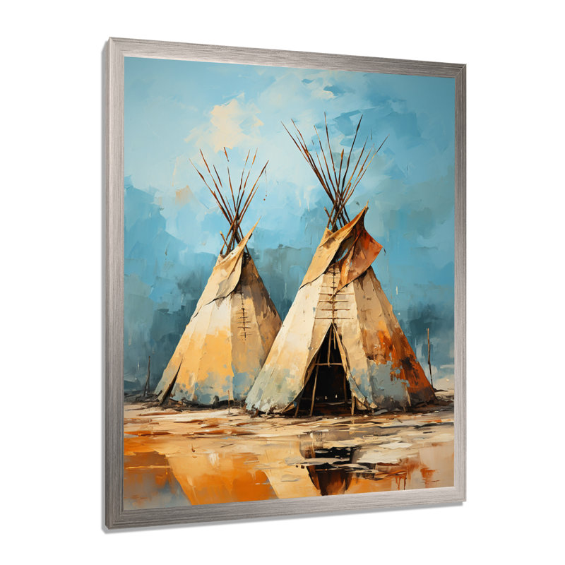 «Yellow Native Tent Rhythms Collage III», reproduction d'art sur toile encadrée, Cadre simple argenté