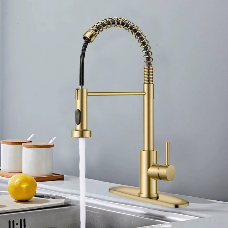 Robinet de cuisine industriel rétractable à poignée simple avec douchette, 1/3 trou pour lavabos de ferme / camping-car / buanderie / utilitaire / véhicule récréatif / barre humide