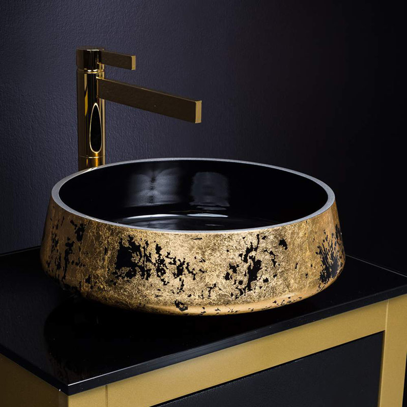Exte 16.5'' L Bathroom Sink, Black-Gold