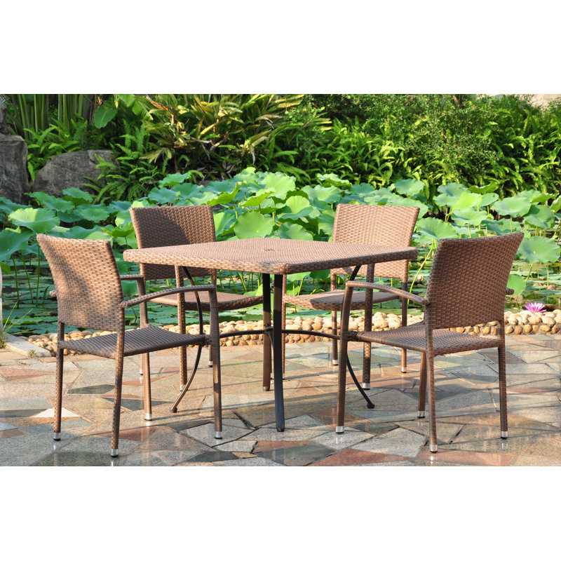 Brade 4 - Person Wicker Patio Dining Set with Square Table, Antique Brown