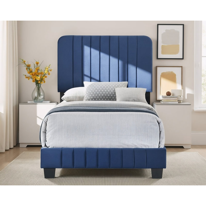 Lit simple en velours bleu marine Valletta, Lit simple, Marine