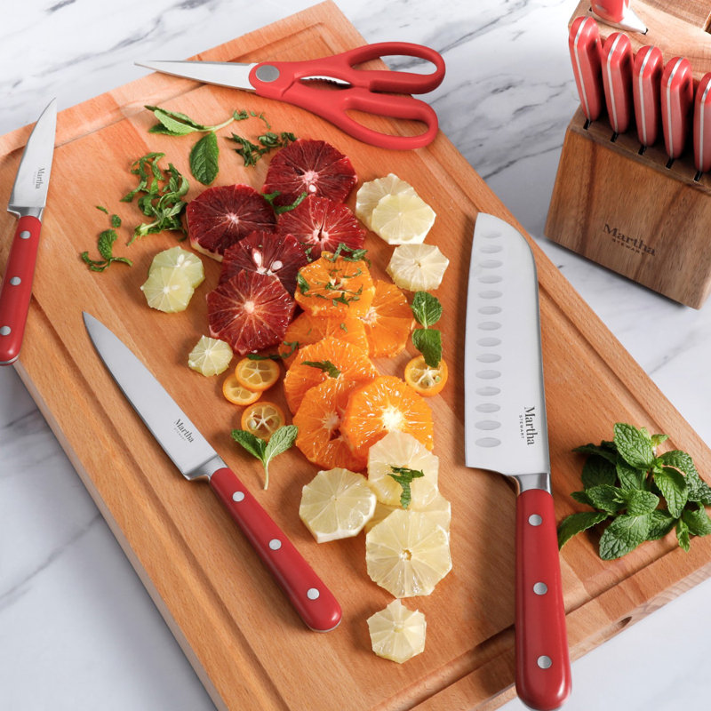 14 Piece Knife Block Set, Red, Stainless Steel (18/10)