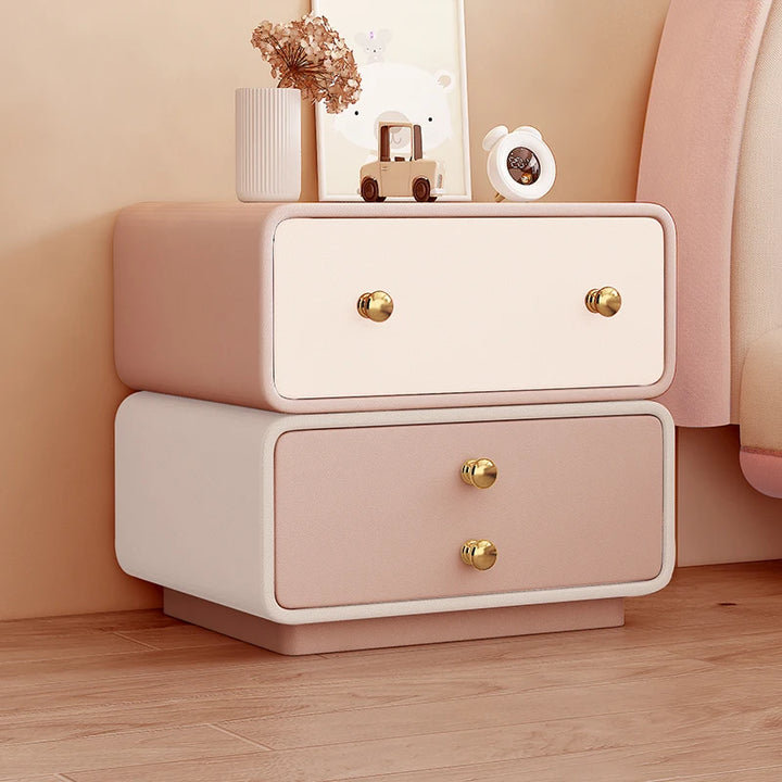 Mozel Luxury Bedroom Bedside Table Drawers Modern Living Room Home, Pink/White