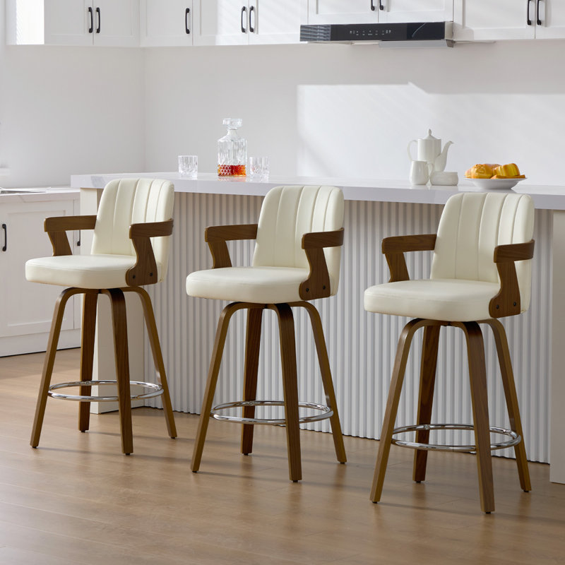 Tabouret de bar 26,4 po Mid-Century, Blanc, Tabouret de comptoir (siège d'une hauteur de 26 p