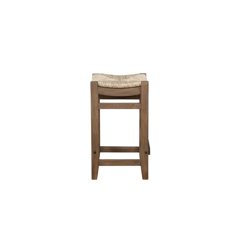 Aston 15" Wide Rustic Industrial Solid Wood Faux Concrete Square Stool With Rush Seat, Counter Stool (26" Seat Height)