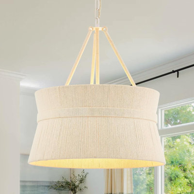 Luminaire suspendu de style lustre en rotin tissé à la main 20 po pour îlot de cuisine, homologué UL