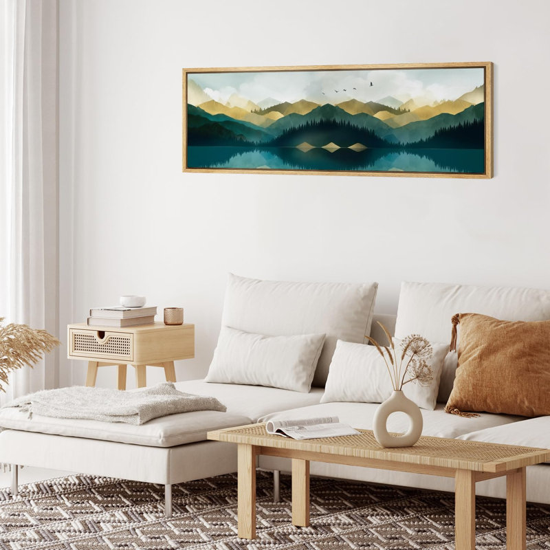 Peaceful Mountain Reflections Landscape, reproduction d'art sur toile, H 20 po x l 60 po, Black