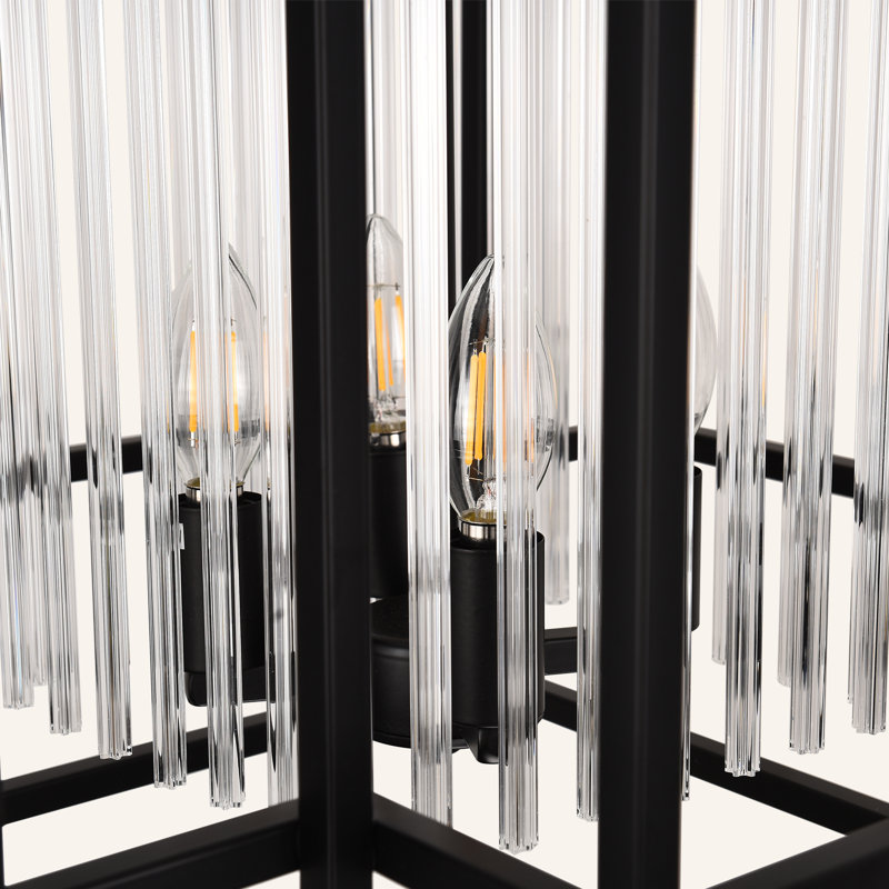 Luminaire suspendu géométrique noir 4 lumières avec détails en cristal transparent